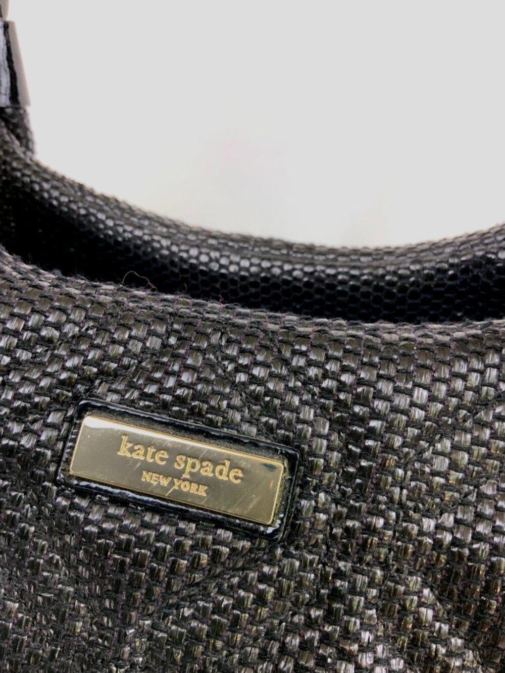 Kate Spade New York Black Quilted Woven Straw Satchel Hand Bag - Picture 2 of 16